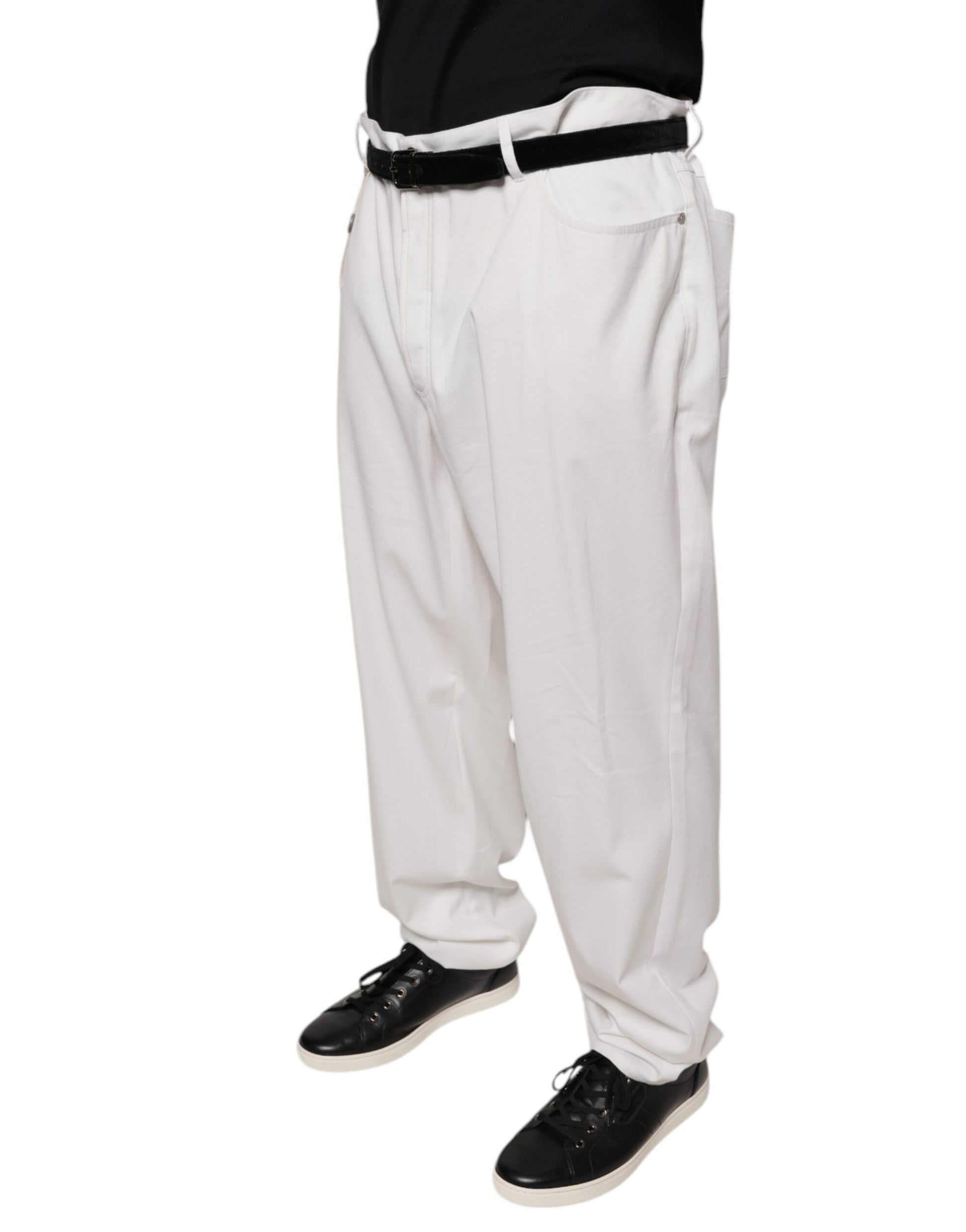 White Cotton Men Dress Tapered Pants