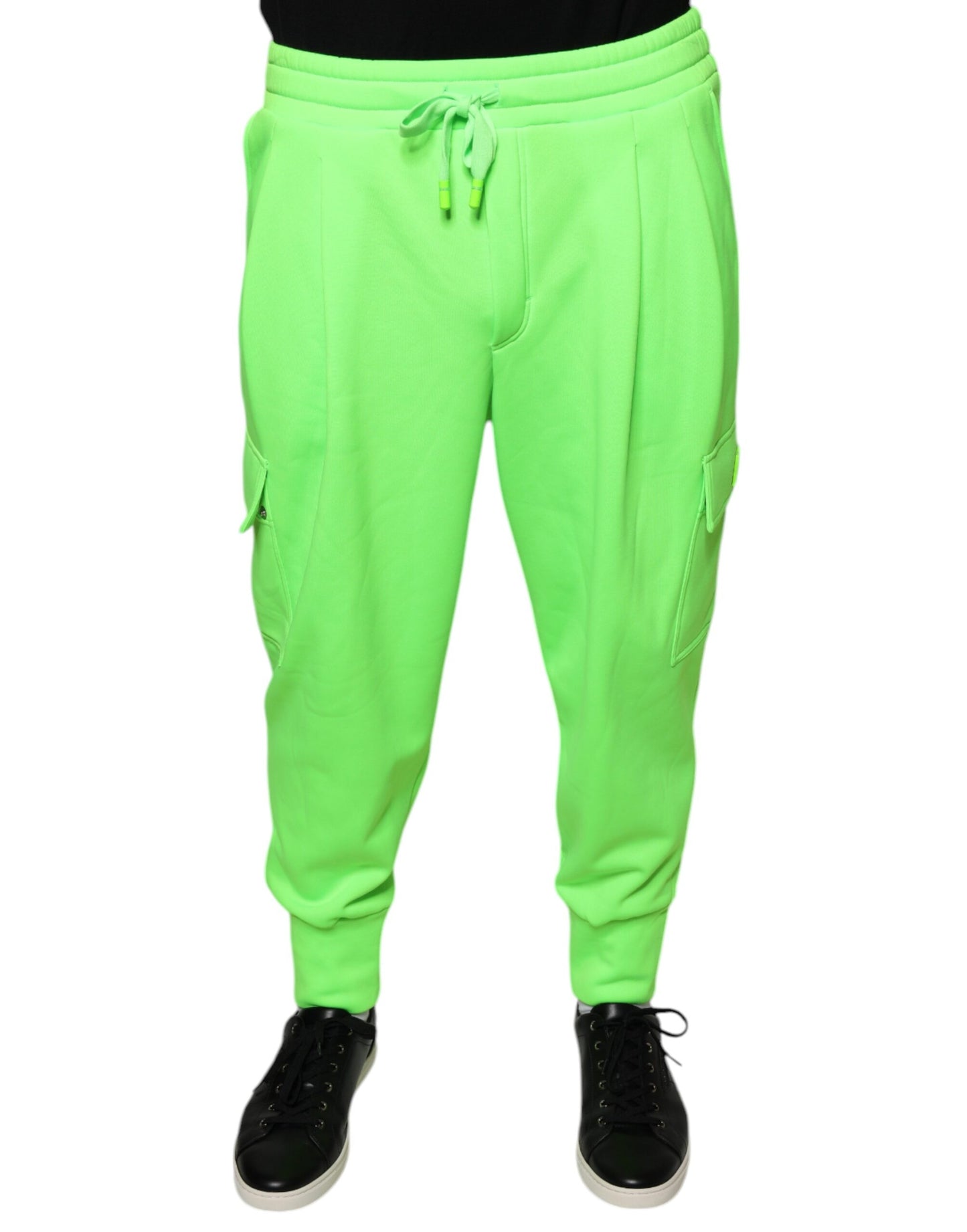 Neon Green Polyester Cargo Jogger Sweatpants Pants