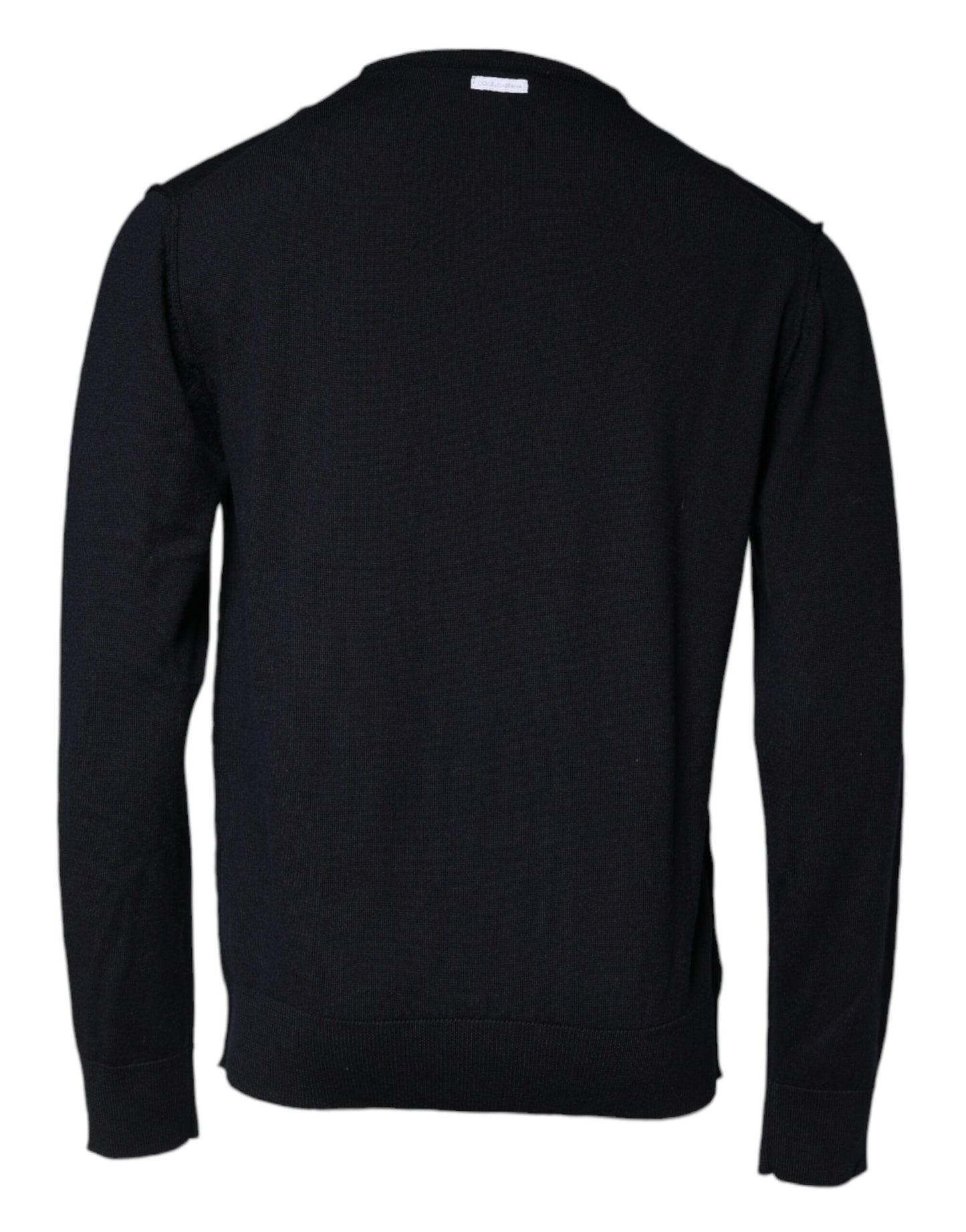 Black Wool Crew Neck Men Pullover Sweater