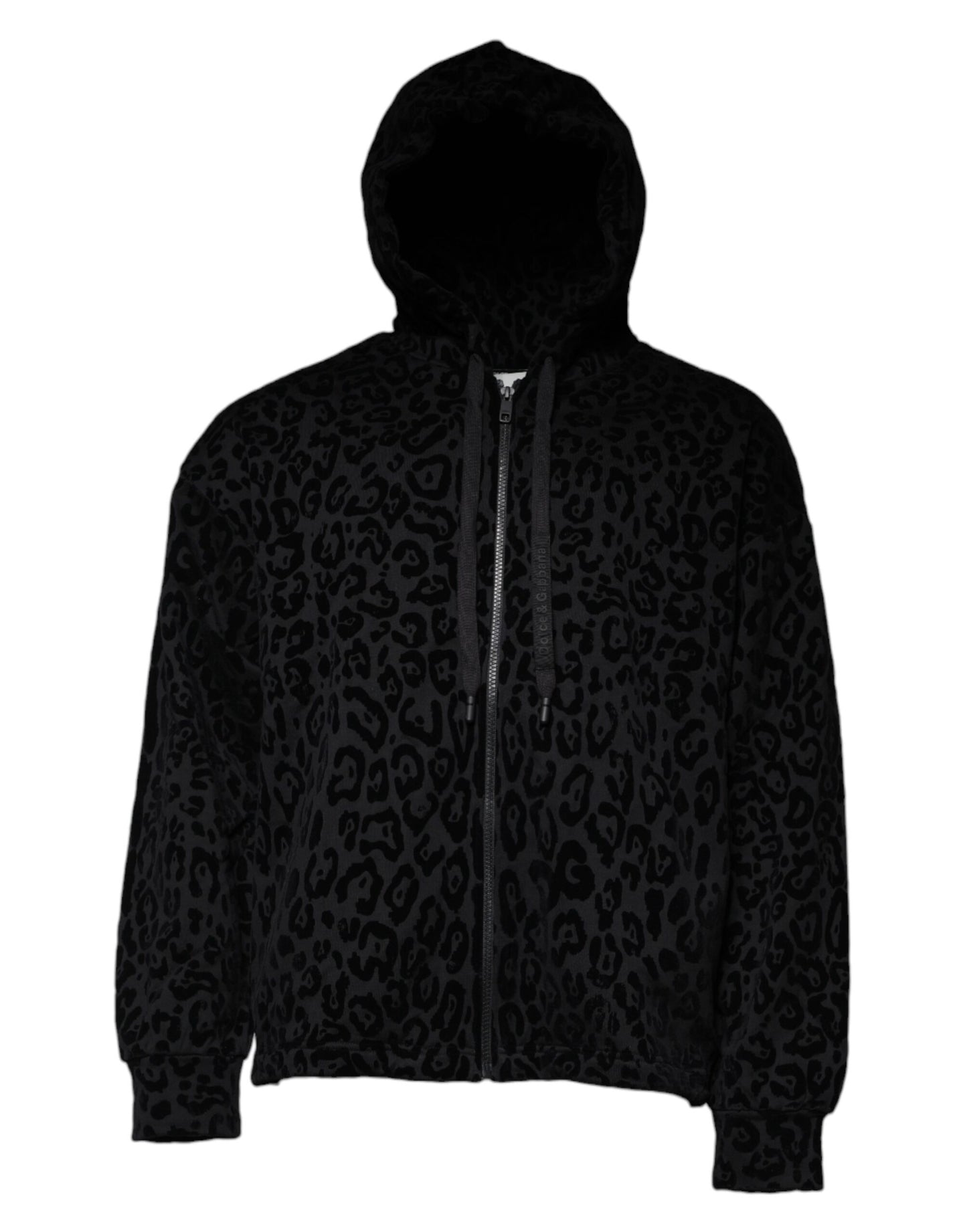 Black Leopard Cotton Hooded Full Zip Sweater