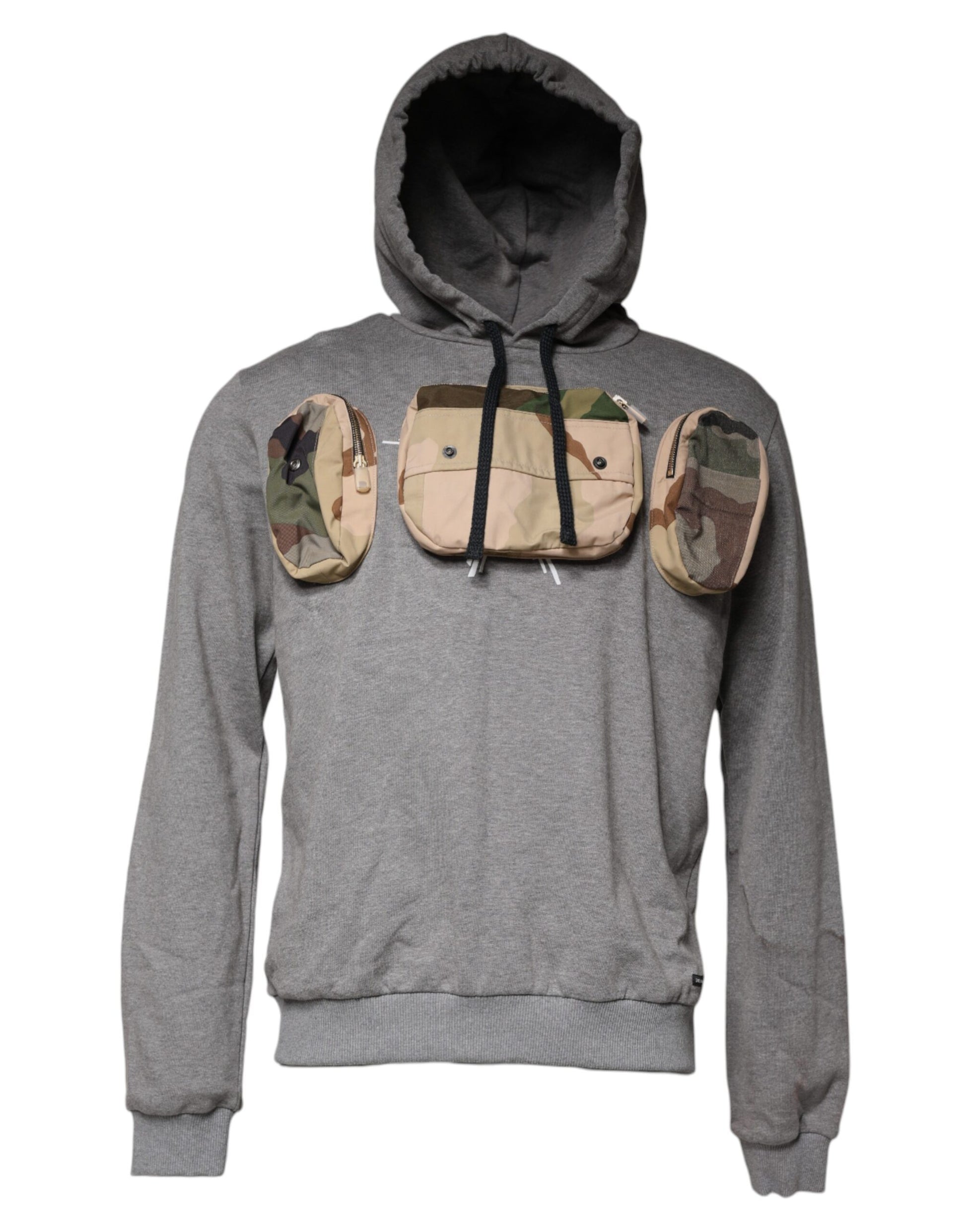 Gray Pocket Cotton Hooded Sweatshirt Sweater