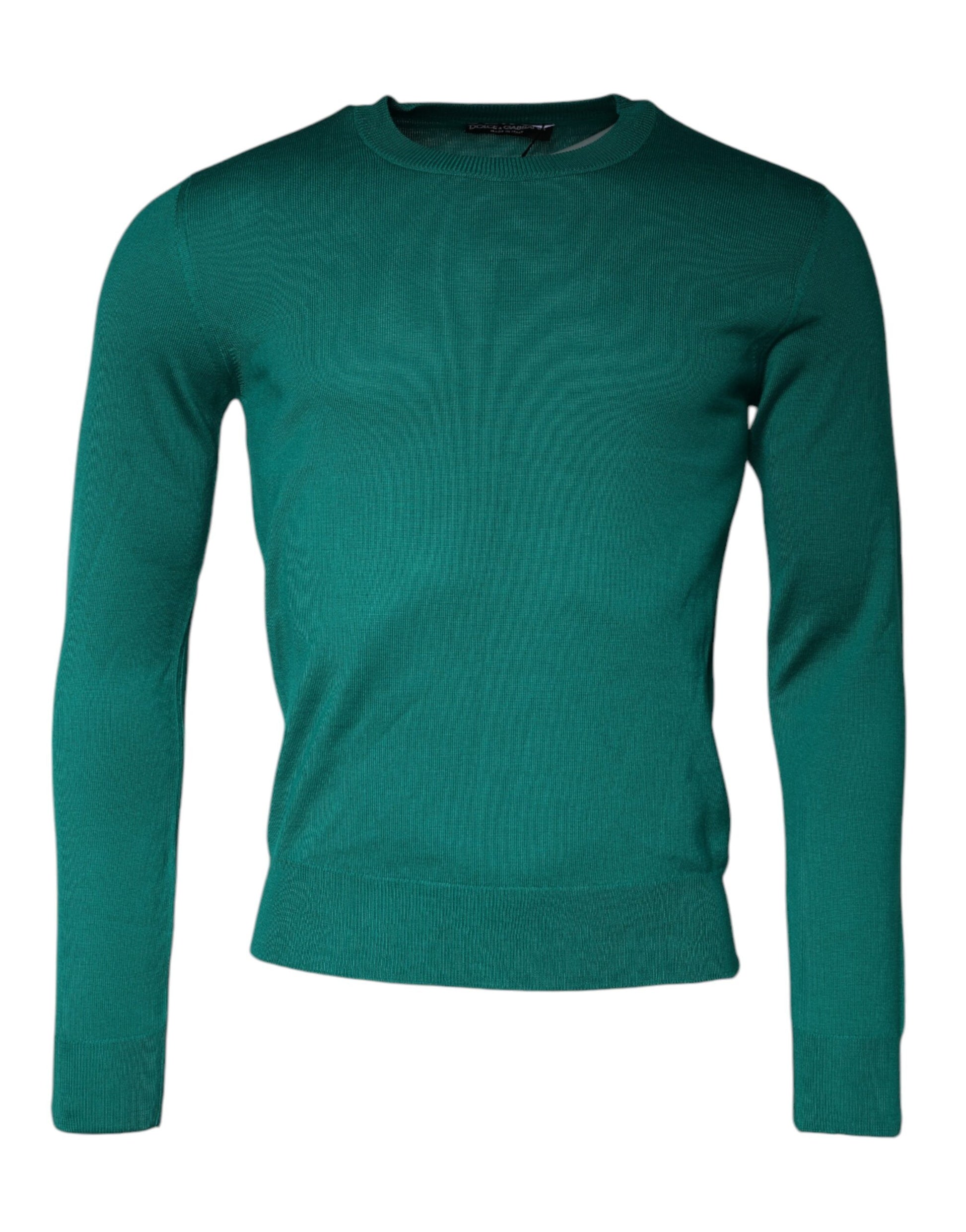 Green Wool Knit Crew Neck Pullover Sweater