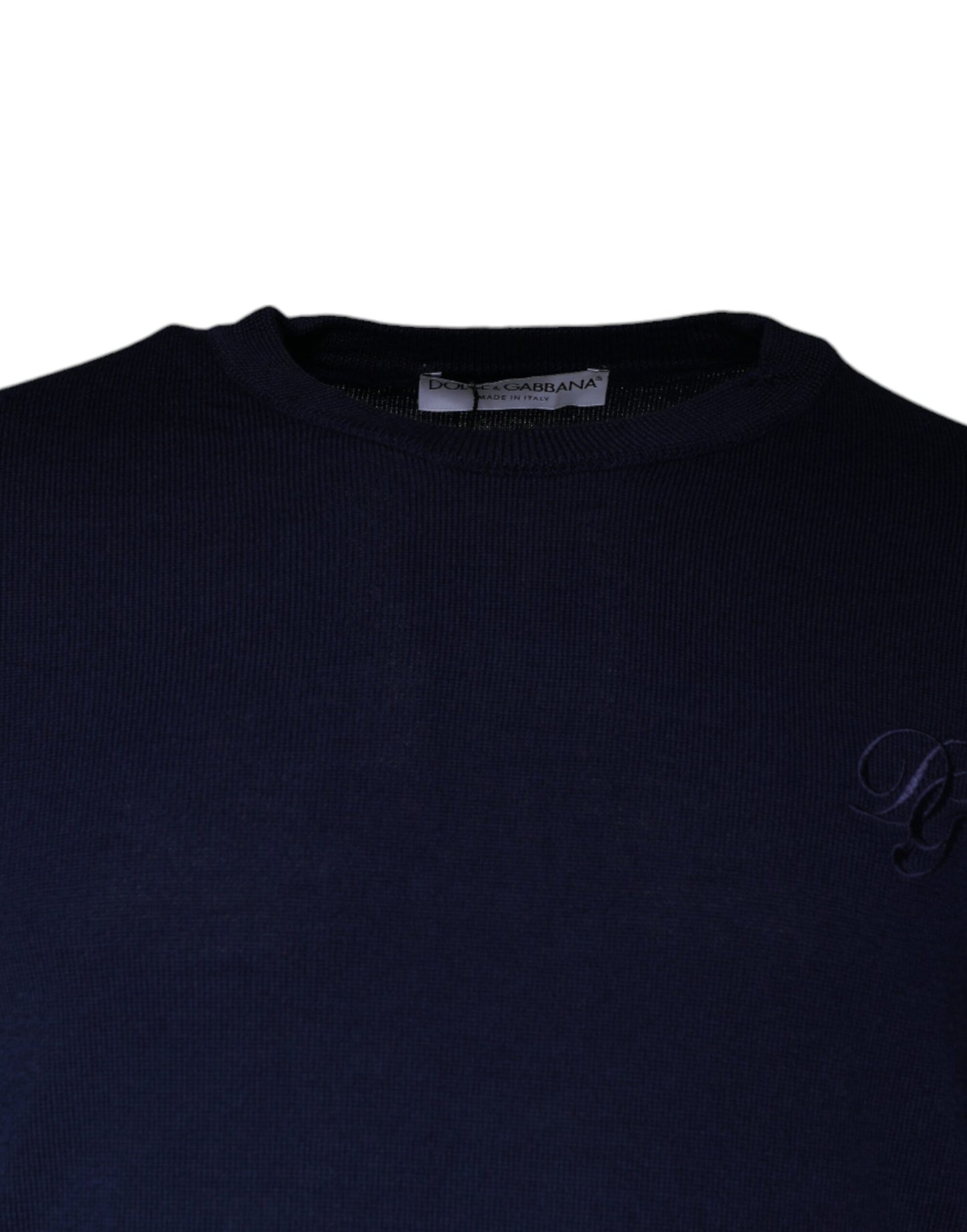 Dark Blue Wool Crew Neck Pullover Sweater