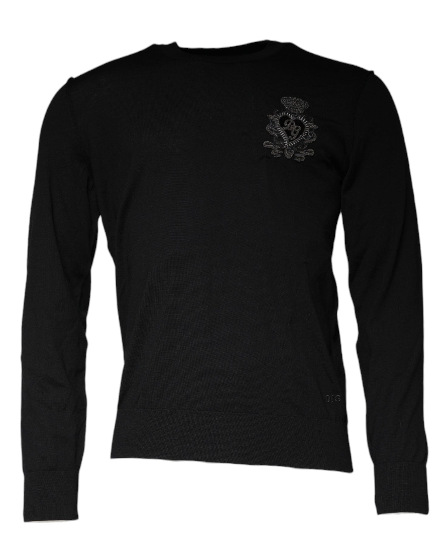 Black Crown Heart Crew Neck Pullover Sweater