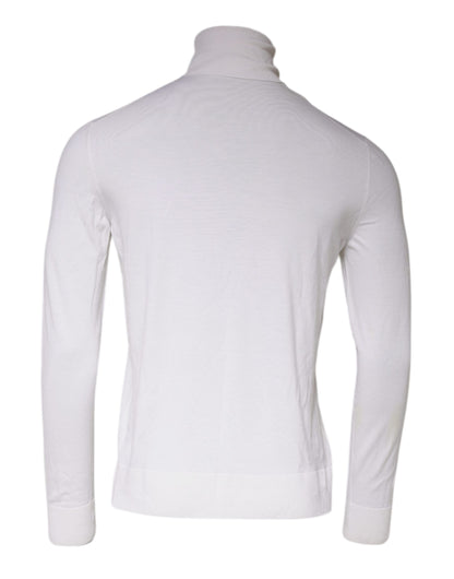 White Long Sleeve Turtleneck Men Pullover Sweater