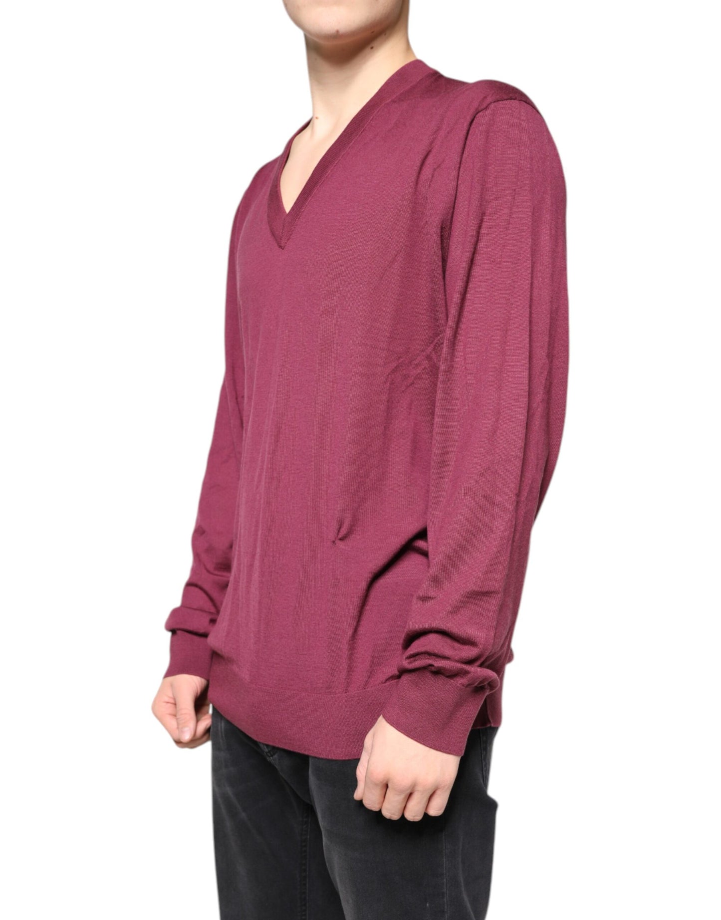 Maroon Cashmere V-neck Men Pullover Sweater