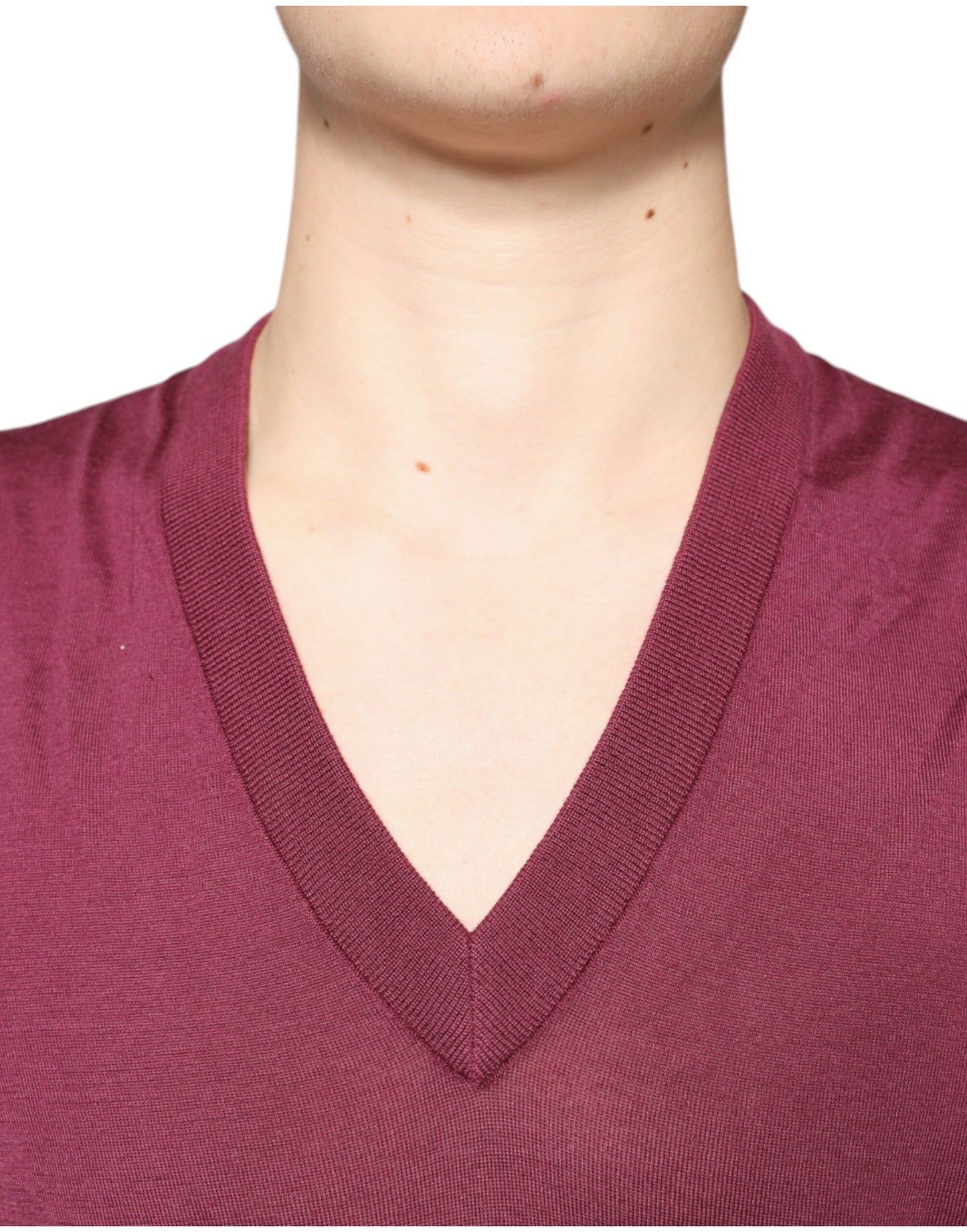 Maroon Cashmere V-neck Men Pullover Sweater