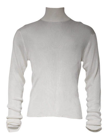 White Long Sleeve Turtleneck Men Pullover Sweater