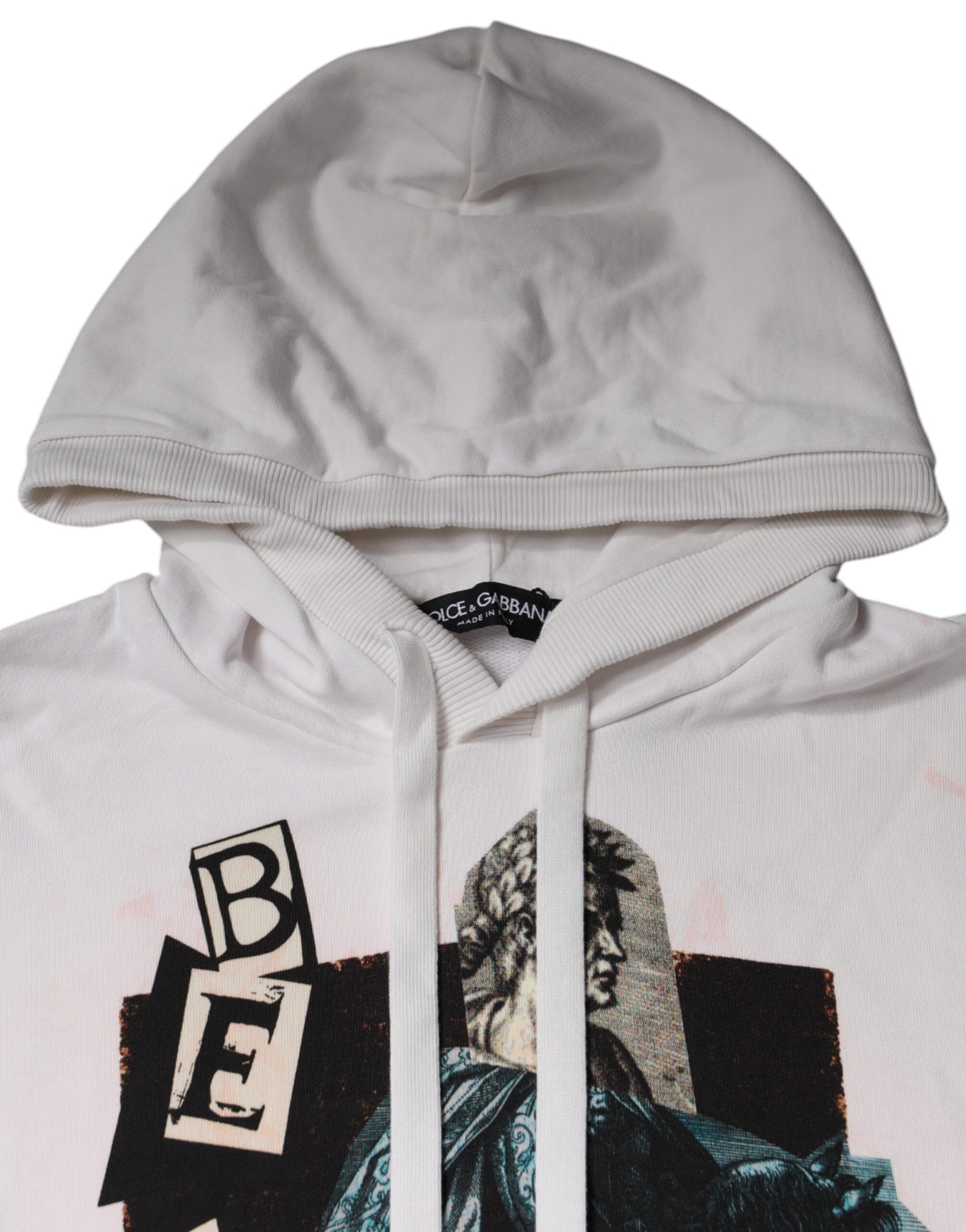 White Caesar Cotton Hooded Pullover Sweater