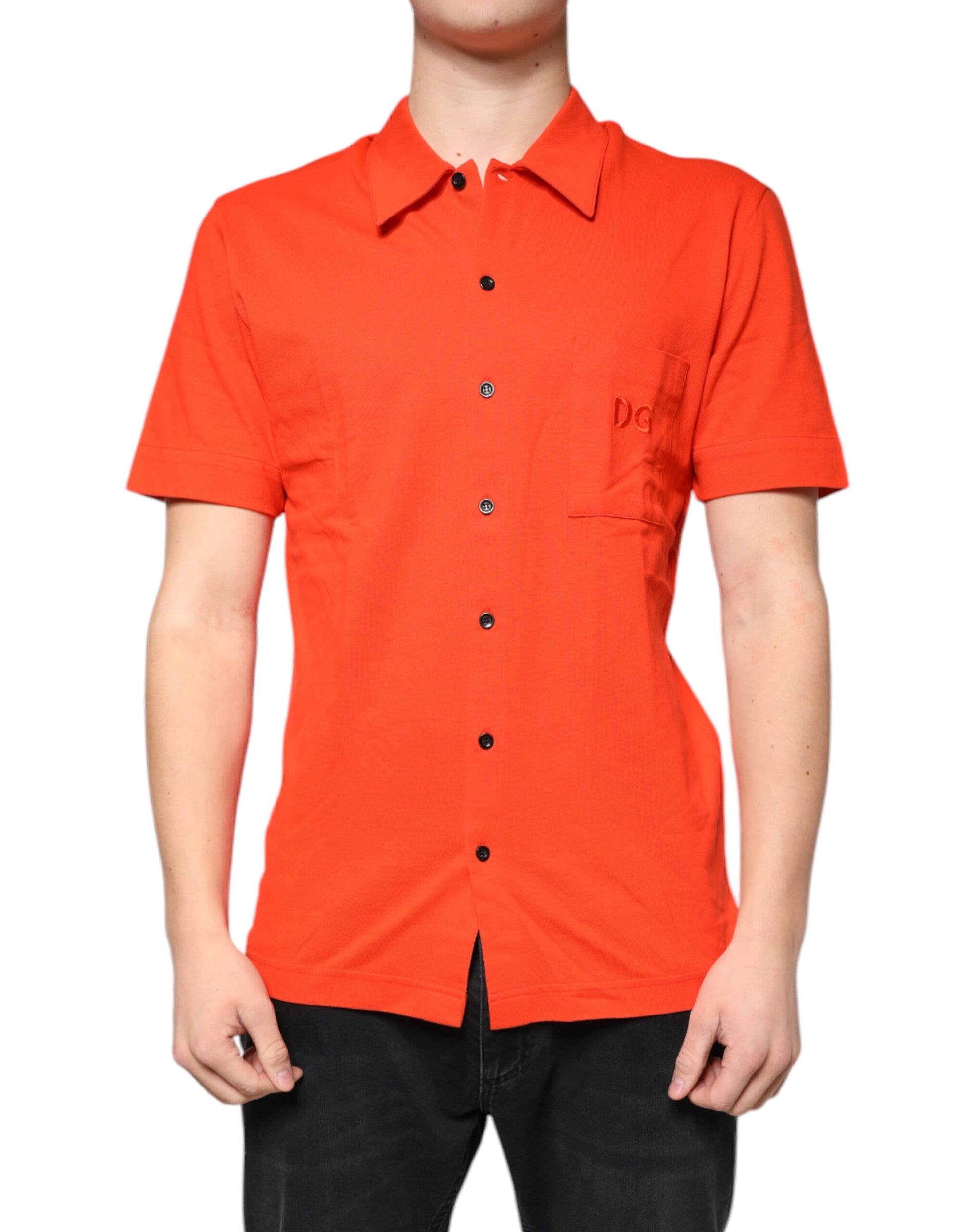 Orange Cotton Button Down Casual Polo Shirt