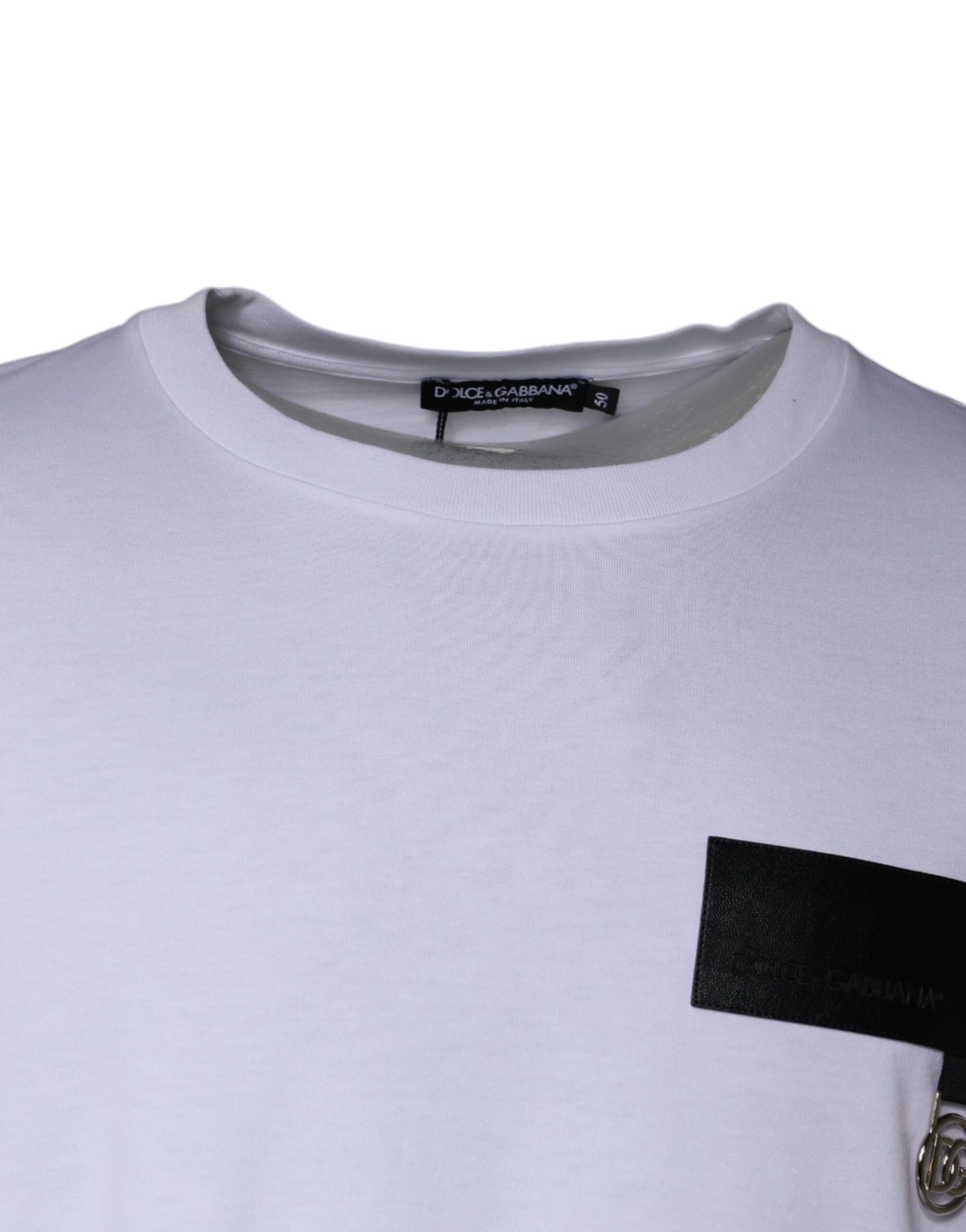 White Logo Patch Cotton Crew Neck T-shirt