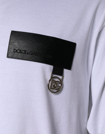 White Logo Patch Cotton Crew Neck T-shirt