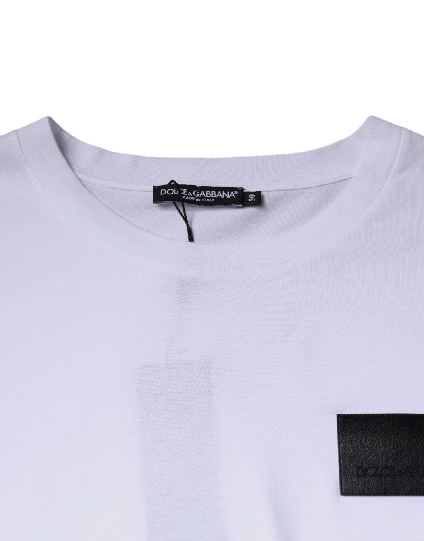 White Logo Patch Cotton Crew Neck T-shirt