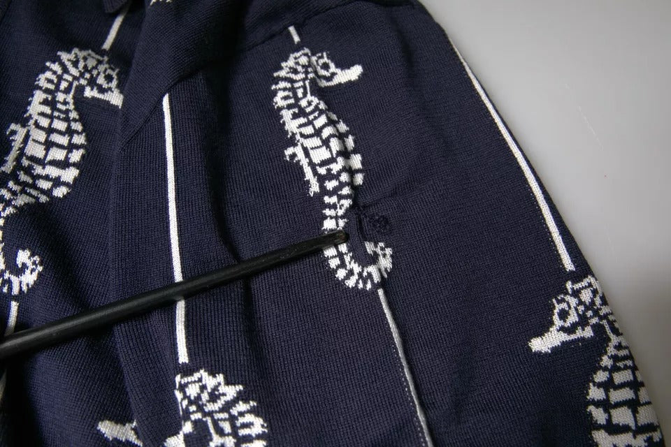 Dark Blue Sea Horse Collared Polo T-shirt