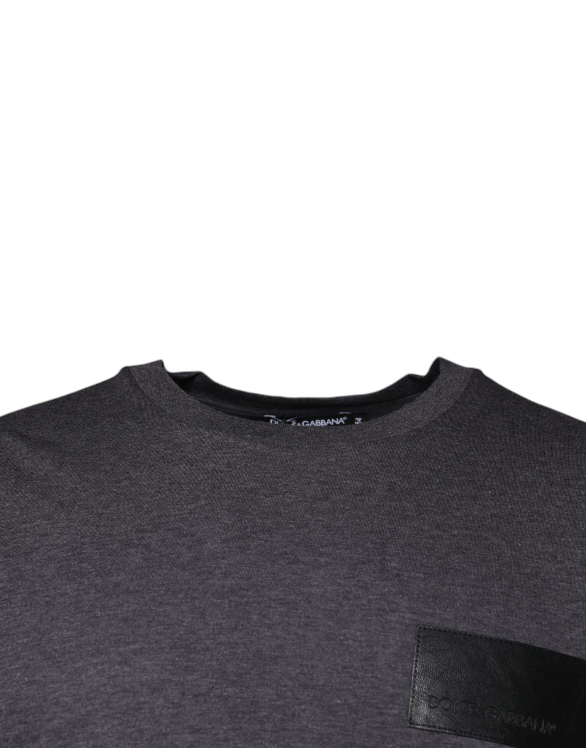 Gray Logo Patch Cotton Crew Neck T-shirt