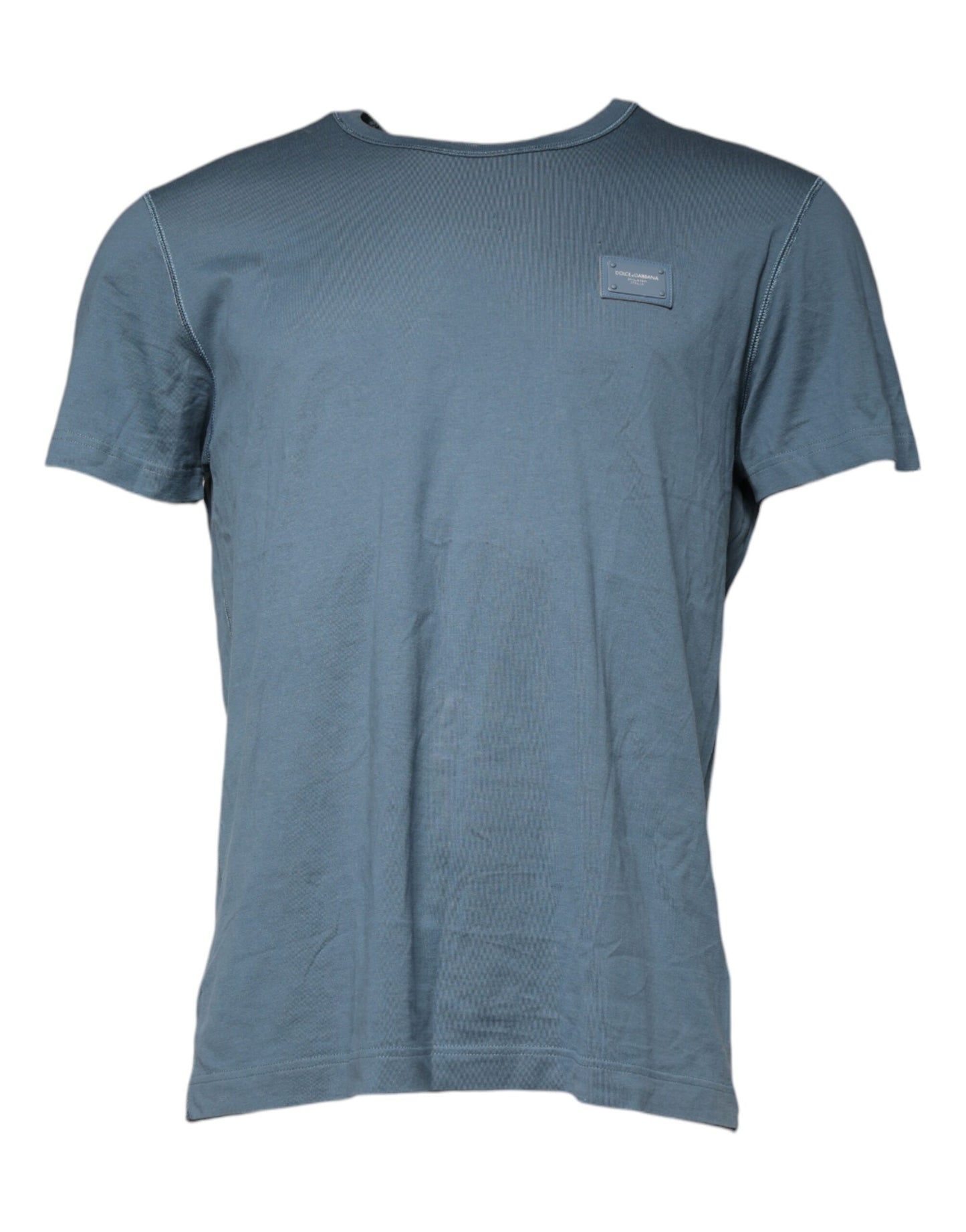 Blue Cotton Round Neck Short Sleeve T-shirt