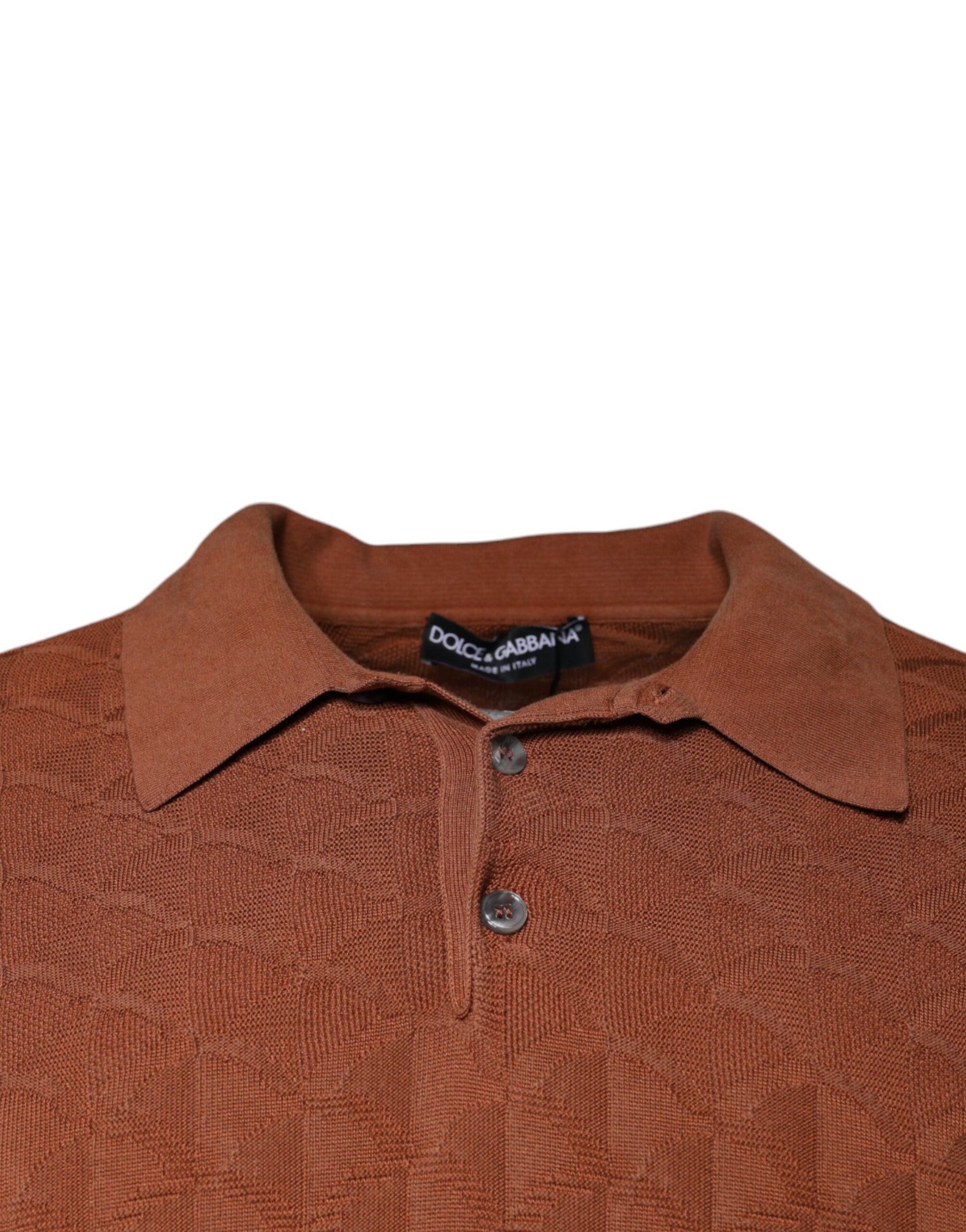 Brown Silk Collared Short Sleeves T-shirt