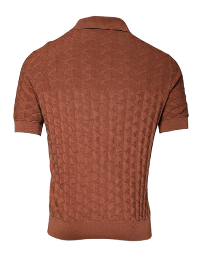 Brown Silk Collared Short Sleeves T-shirt