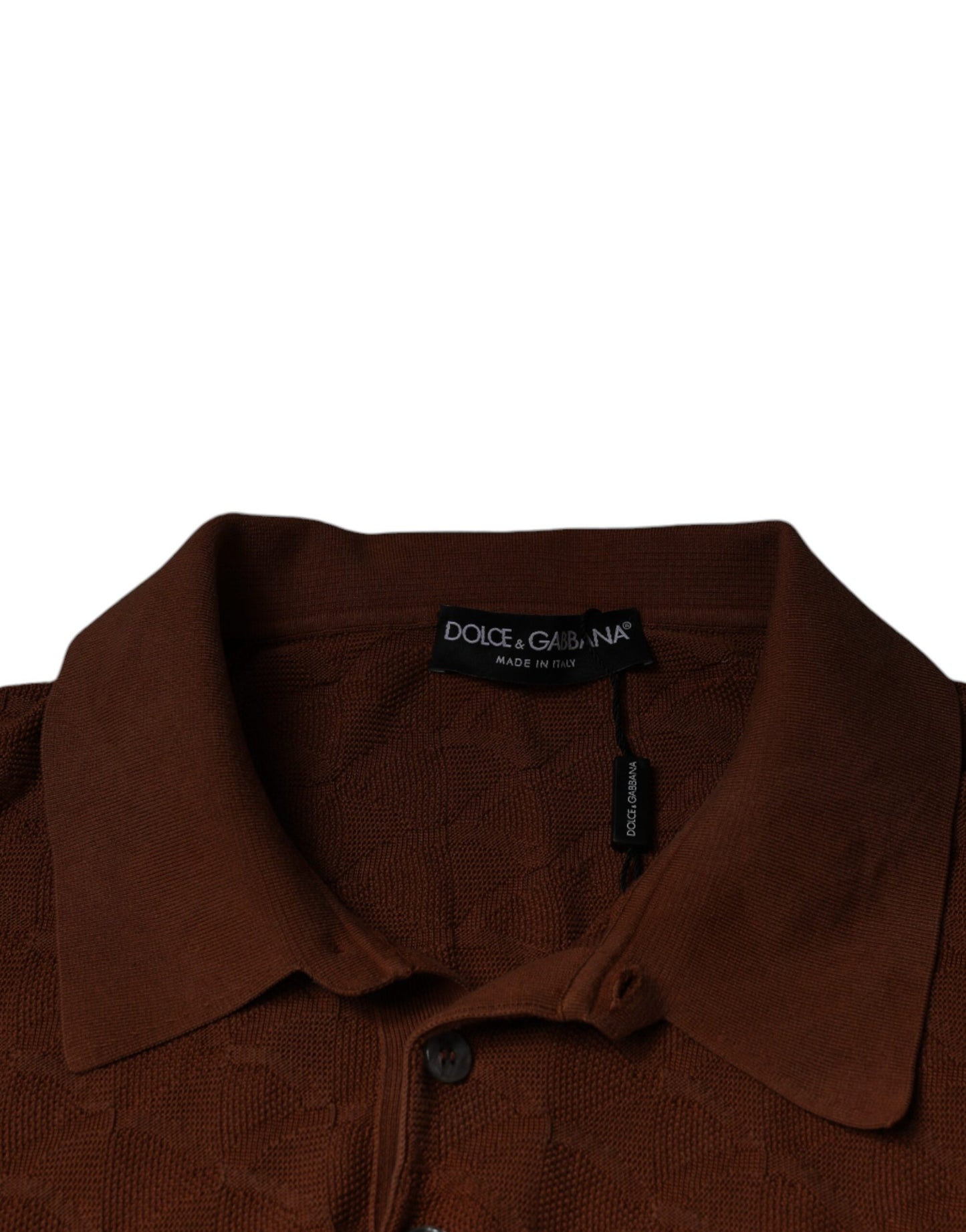 Brown Silk Collared Short Sleeves T-shirt