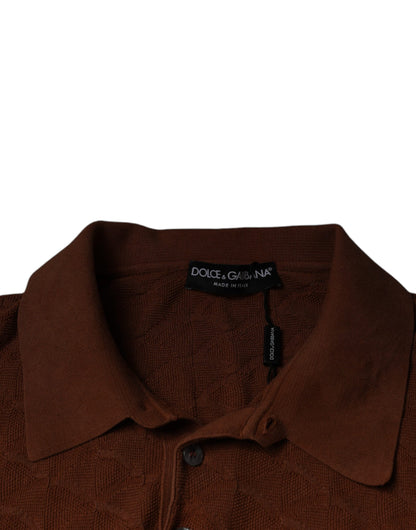 Brown Silk Collared Short Sleeves T-shirt