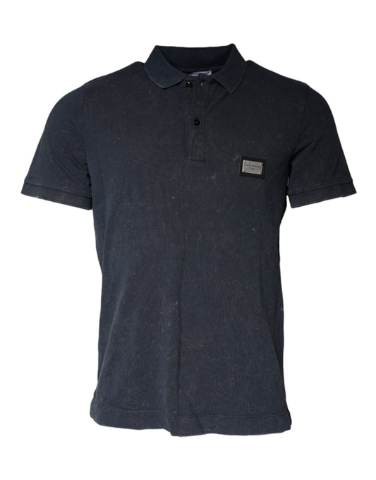 Dark Blue Logo Button Collared Polo T-shirt