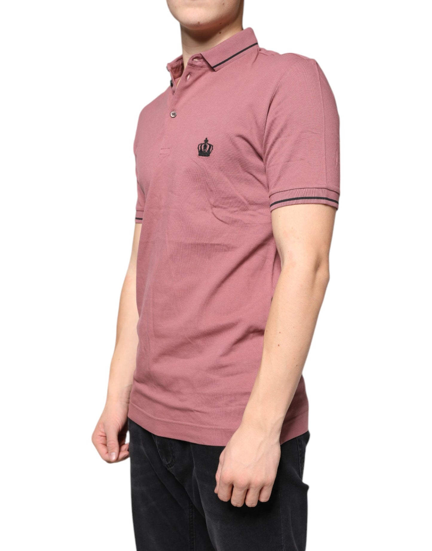 Pink Crown Embroidery Collared Polo T-shirt