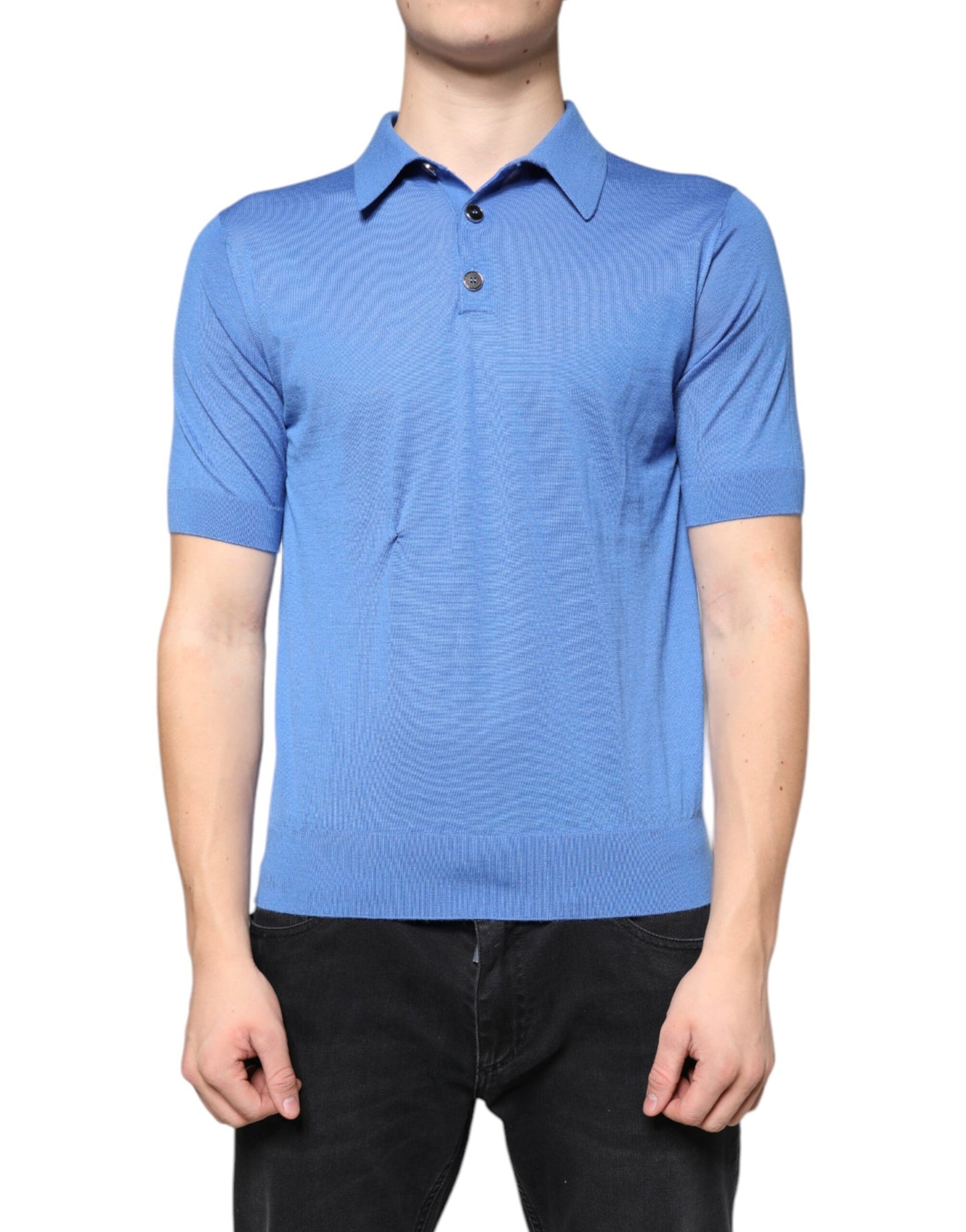 Blue Cashmere Short Sleeves Men Polo T-shirt