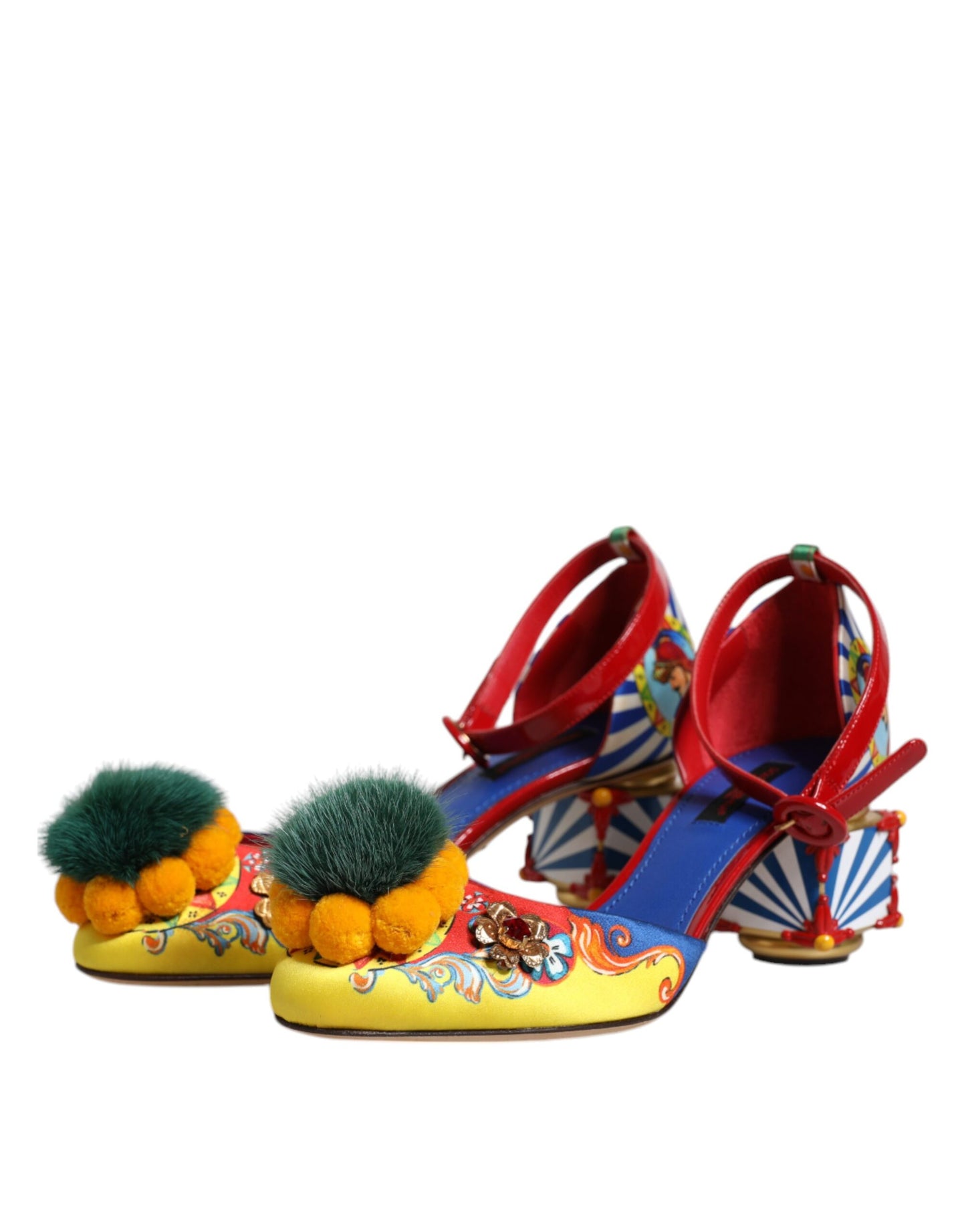 Multicolor Carretto Crystal Fur Sandals Shoes