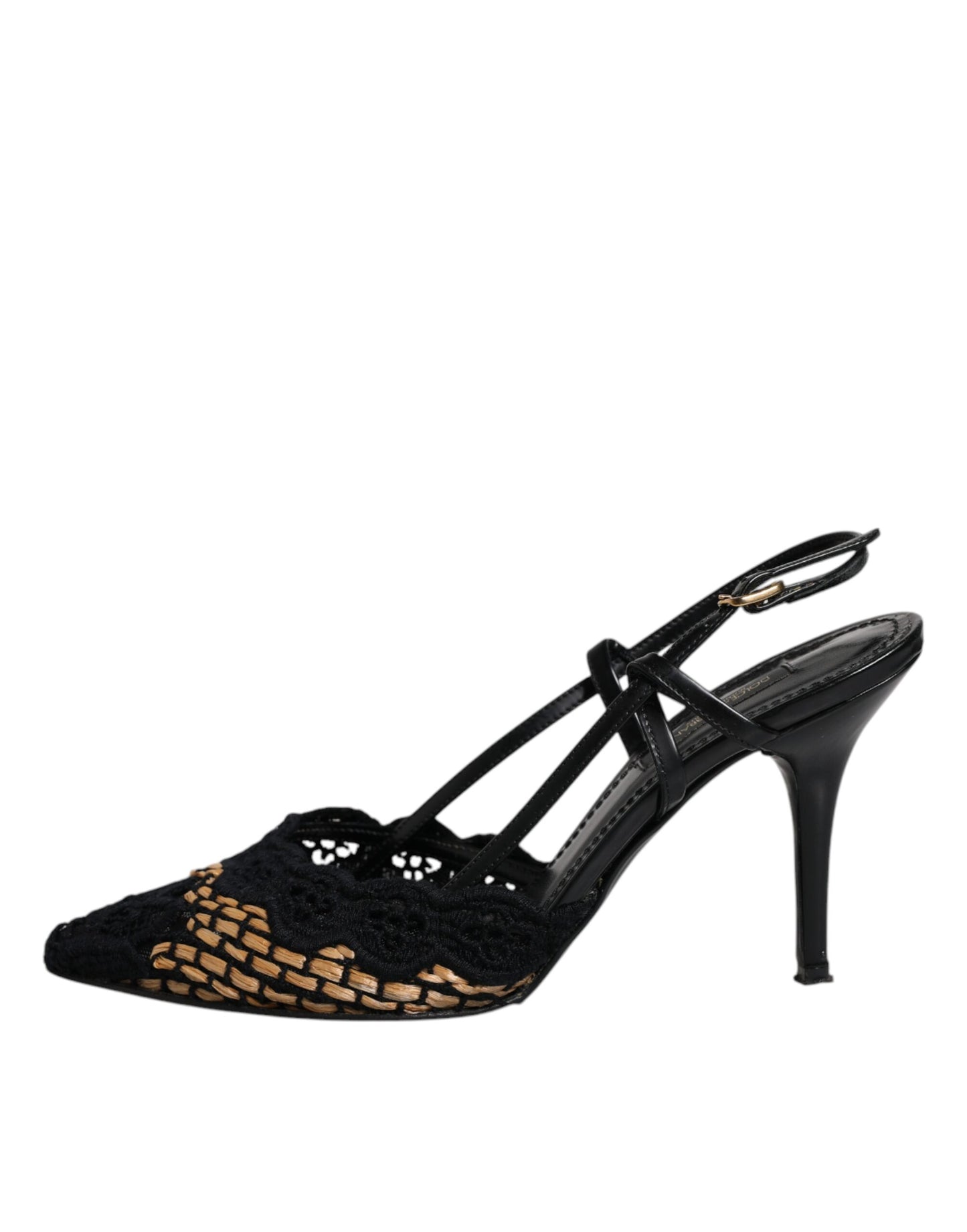 Black Brown Lace High Heels Slingback Shoes