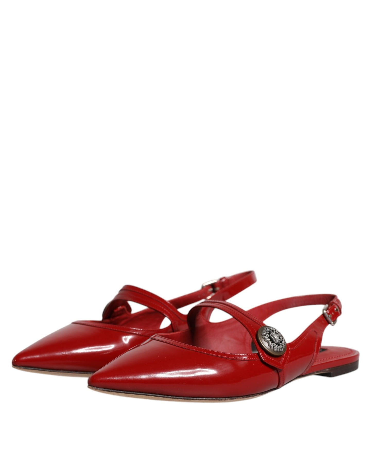 Red Leather Slingback Flats Sandals Shoes