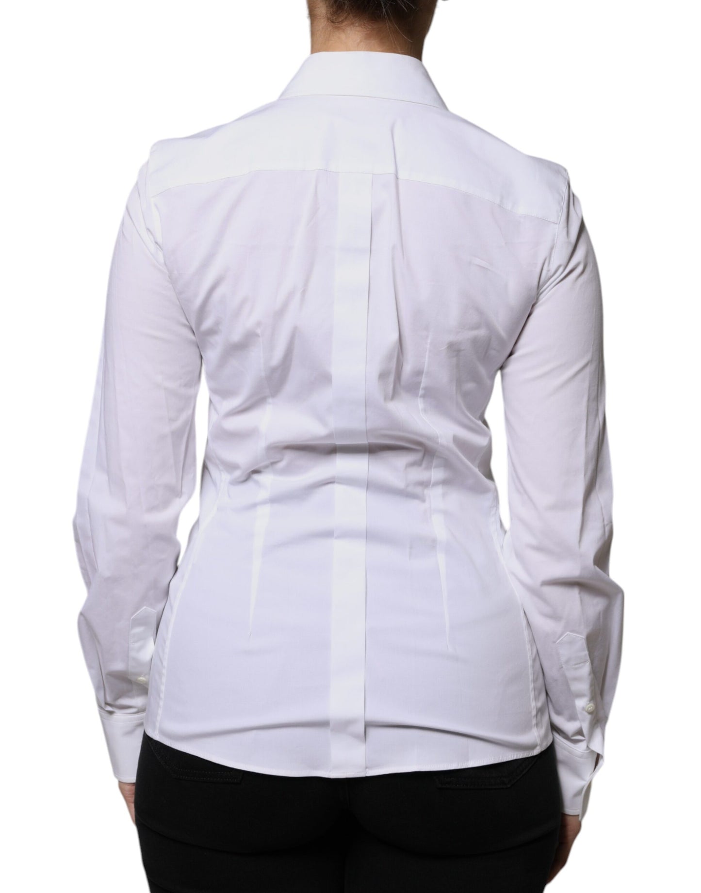 White Cotton Collared Long Sleeves Shirt Top