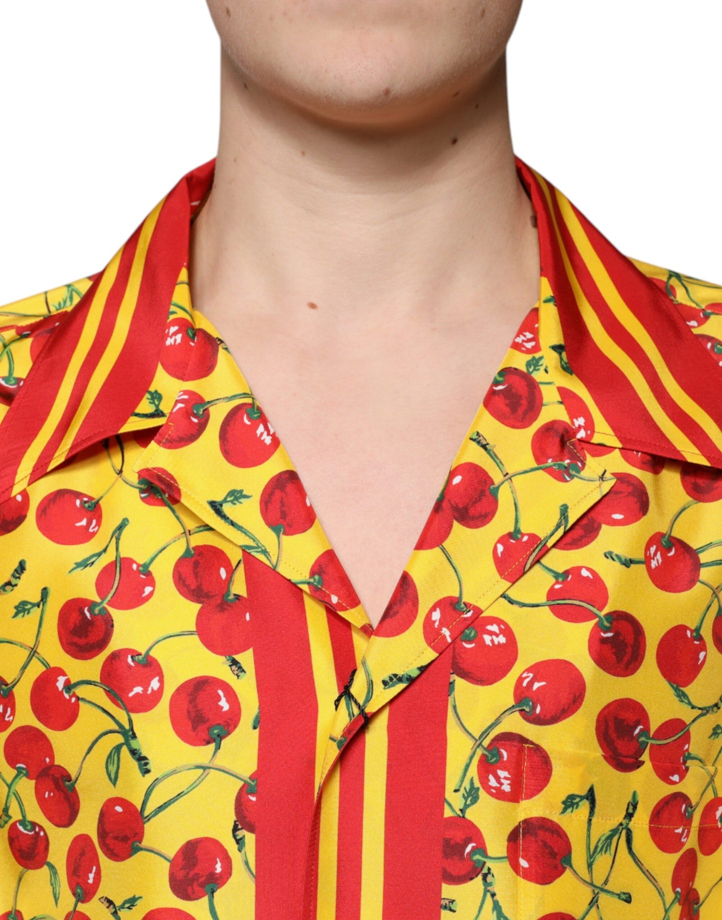 Yellow Cherry Button Down Silk Casual Shirt