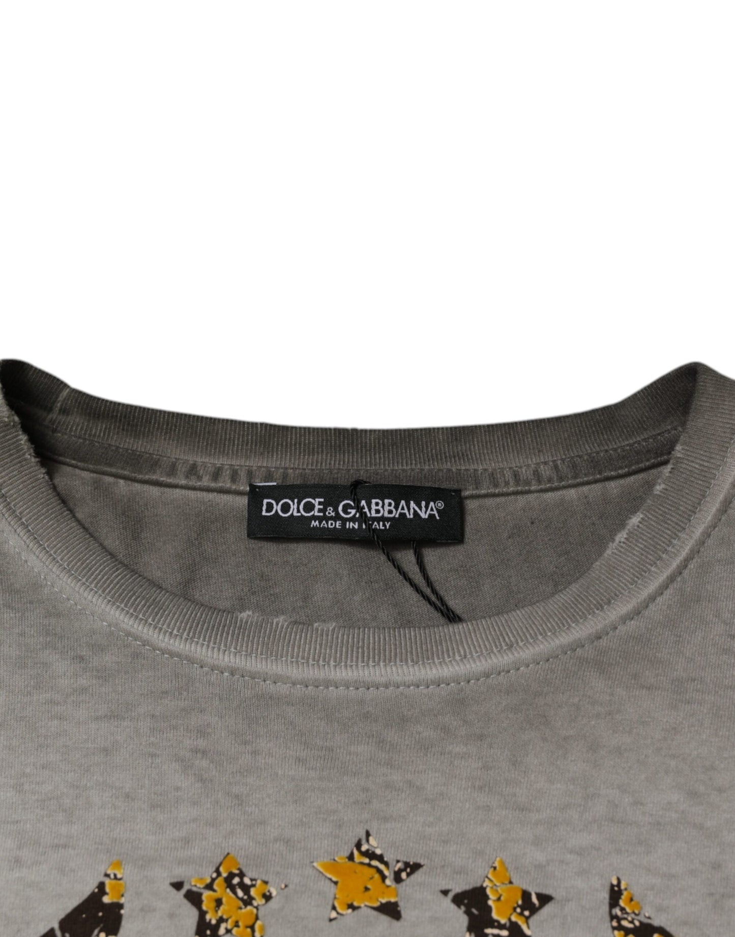 Gray Printed Cotton Crewneck Pullover Sweater