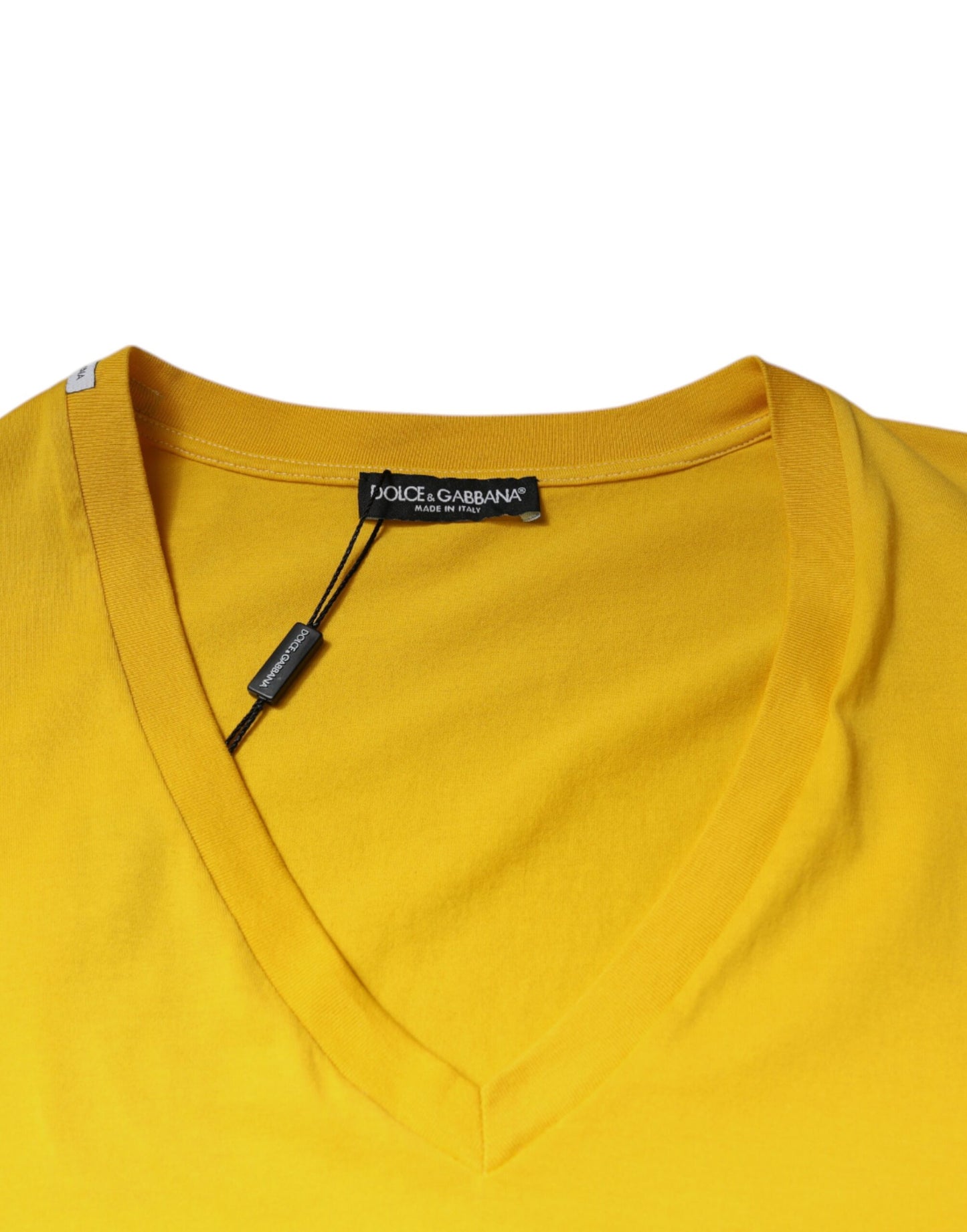 Yellow Cotton V-neck Short Sleeves T-shirt