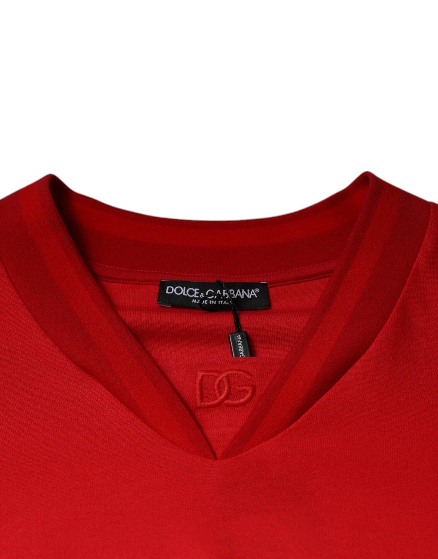 Red Cotton V-neck Short Sleeves T-shirt