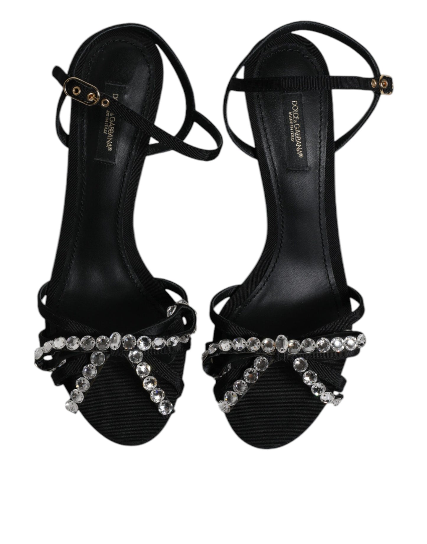 Black Leather Crystal Bow KEIRA Sandals Shoes