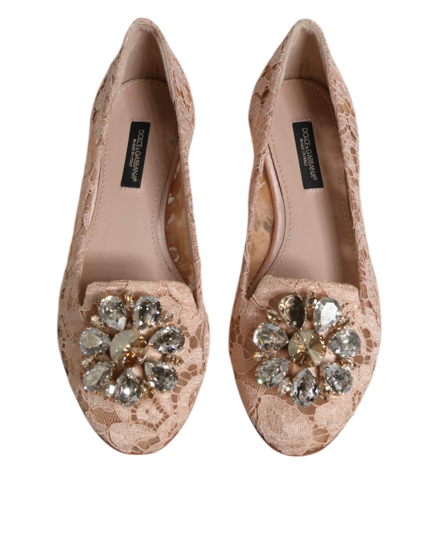 Beige Lace Crystal Ballet Flats Loafers Shoes