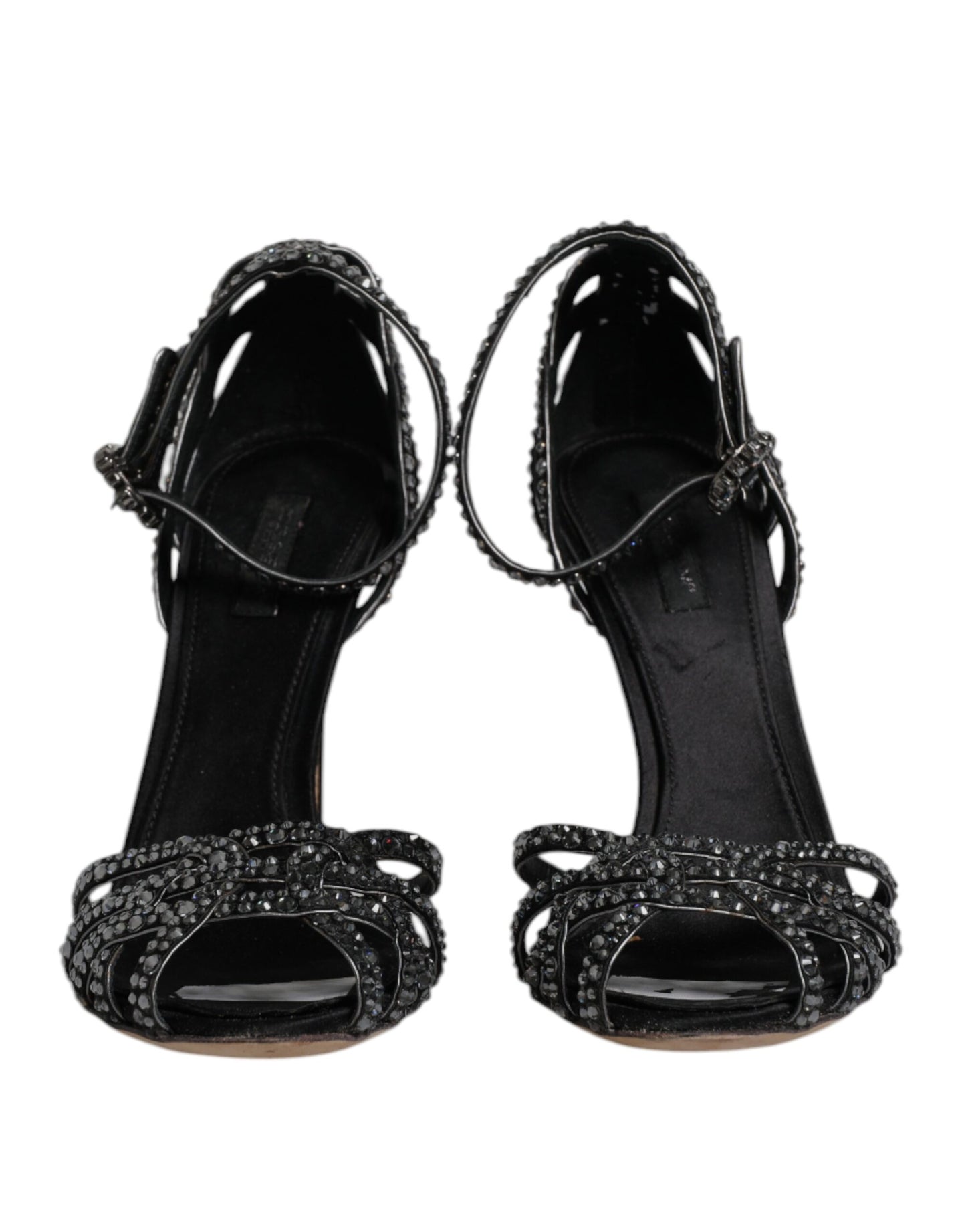 Black Strass Ankle Strap Heels Sandals Shoes