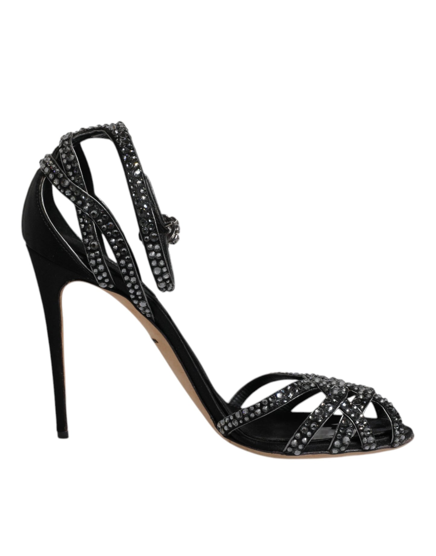 Black Strass Ankle Strap Heels Sandals Shoes