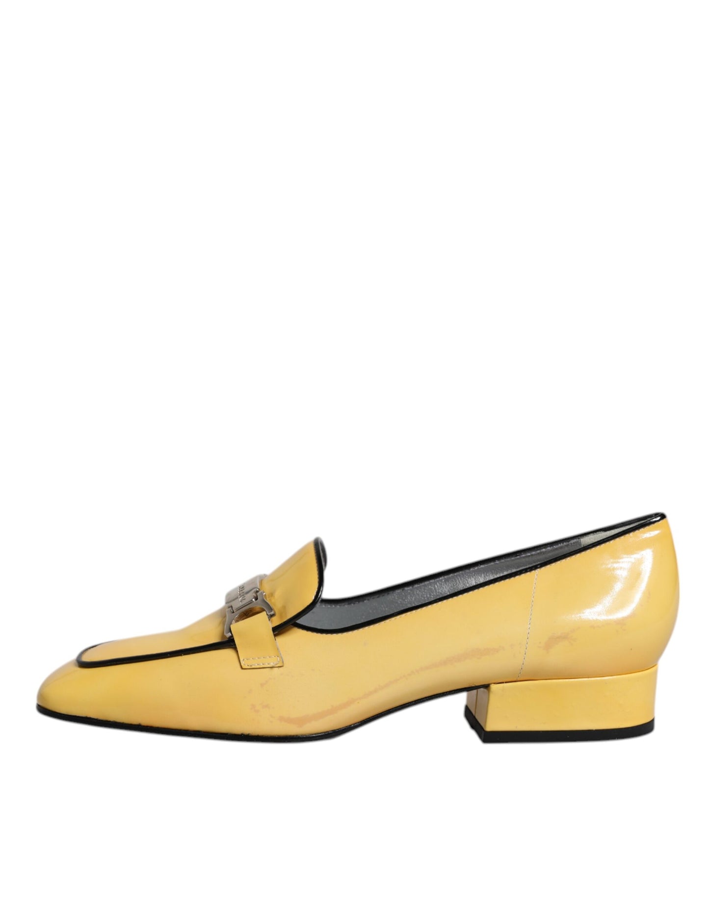 Yellow Leather Logo Plaque Slip On Mocassin Shoes