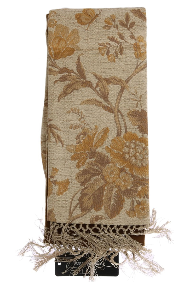 Elegant Beige Gold Jacquard Stole Scarf