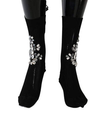 Crystal Embellished Black Knit Stockings