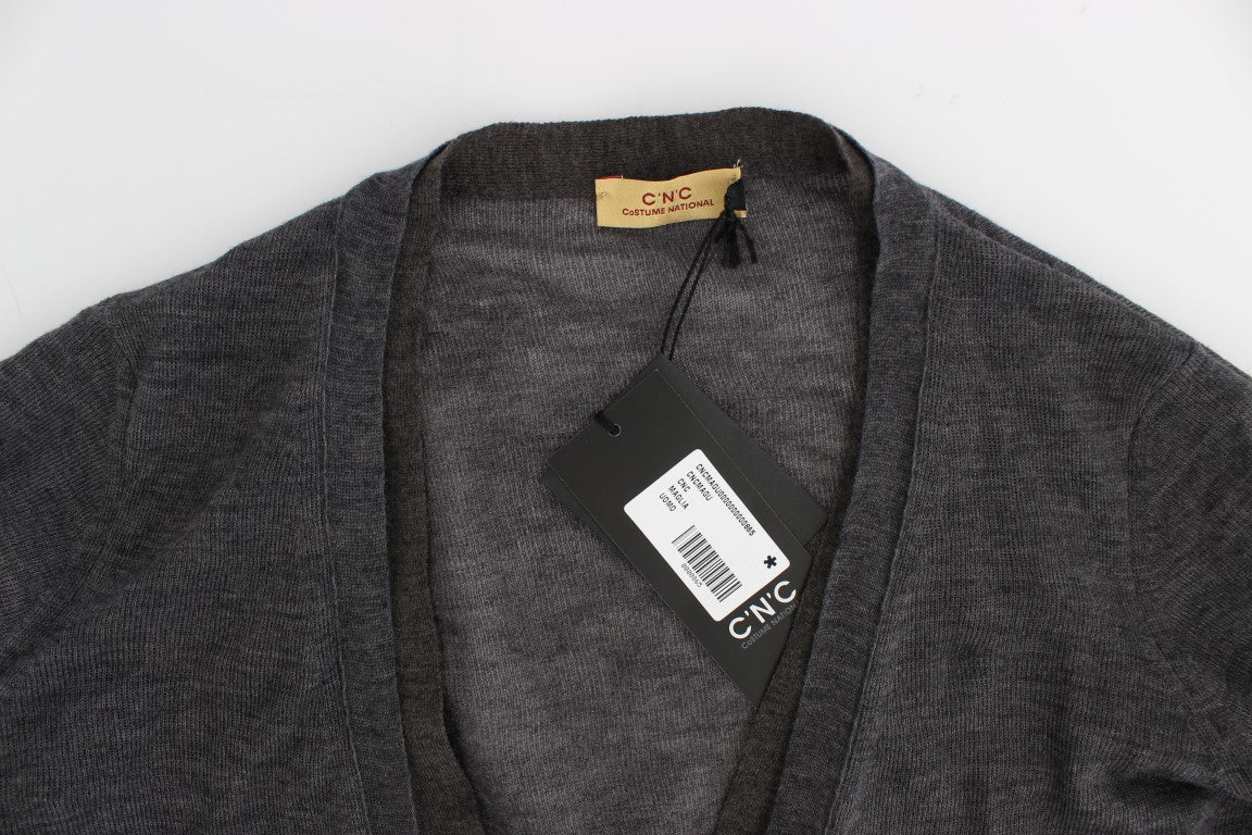 Elegant Gray Wool Blend Cardigan Sweater