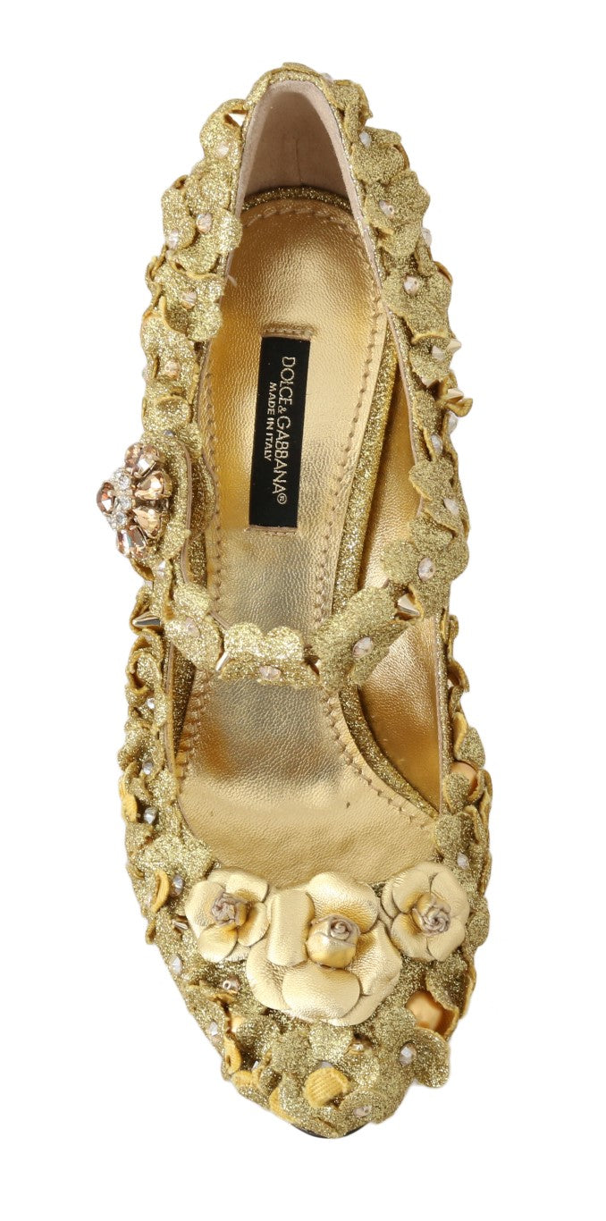 Gold Floral Crystal Embellished Pumps