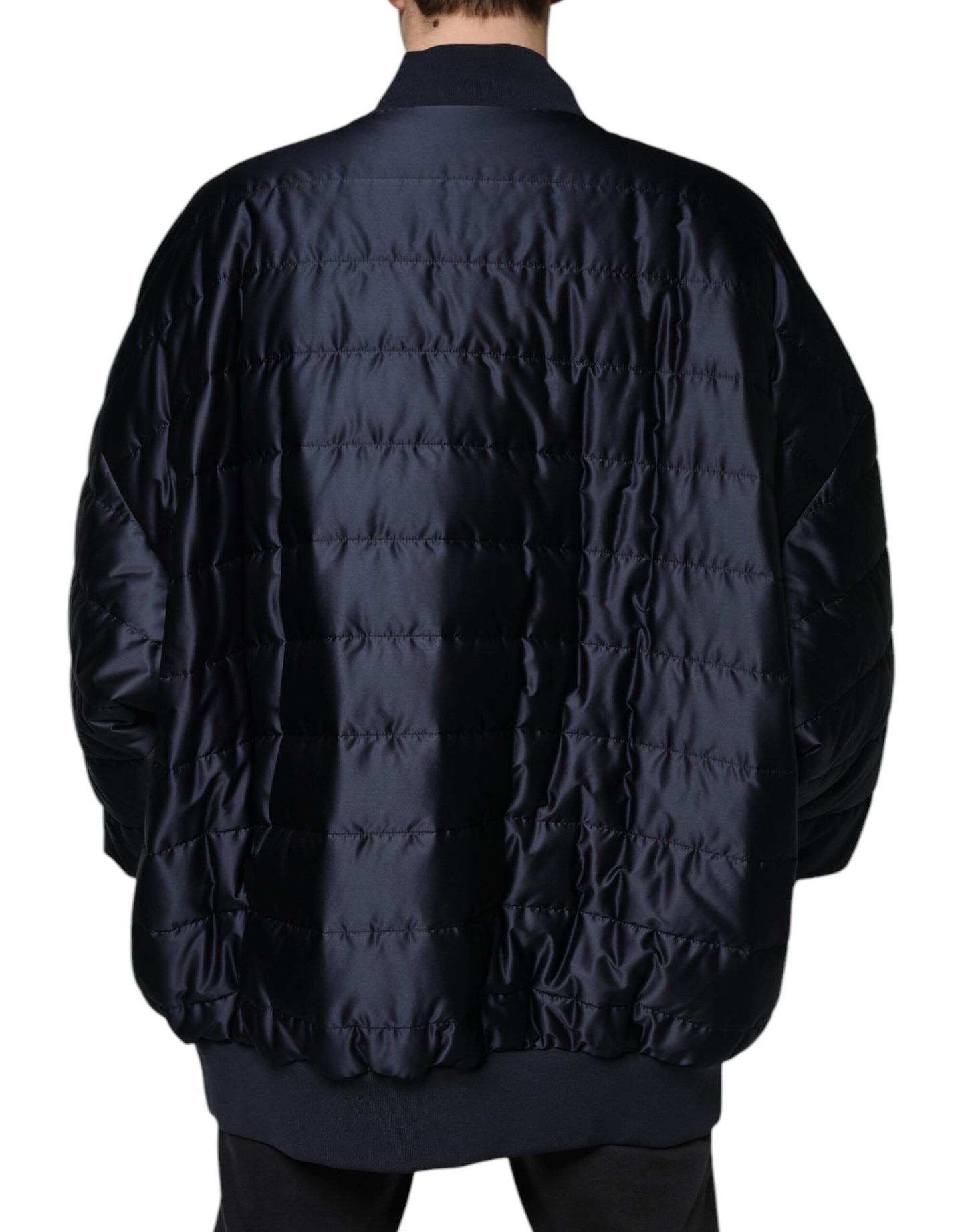 Dark Blue Quilted Full Zip Bomber Jacket