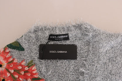 Dolce & Gabbana Elegant Silver Floral Applique Cardigan