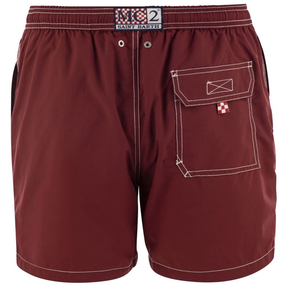 Red Polyester Men's Swim Trunk