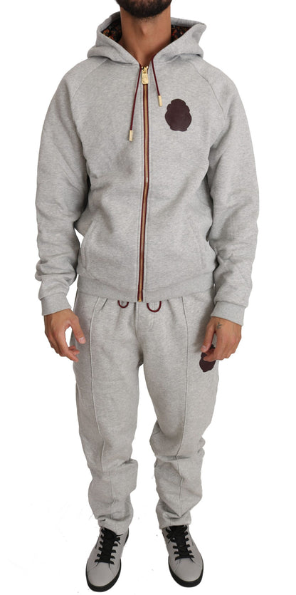 Billionaire Italian Couture Elegant Gray Cotton Sweatsuit Ensemble