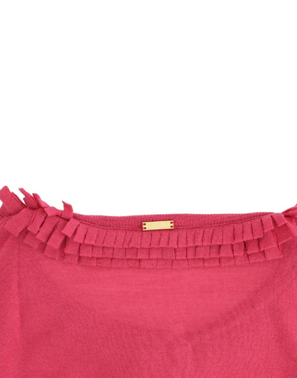 John Galliano Ruffle Detail Wool Cardigan in Pink