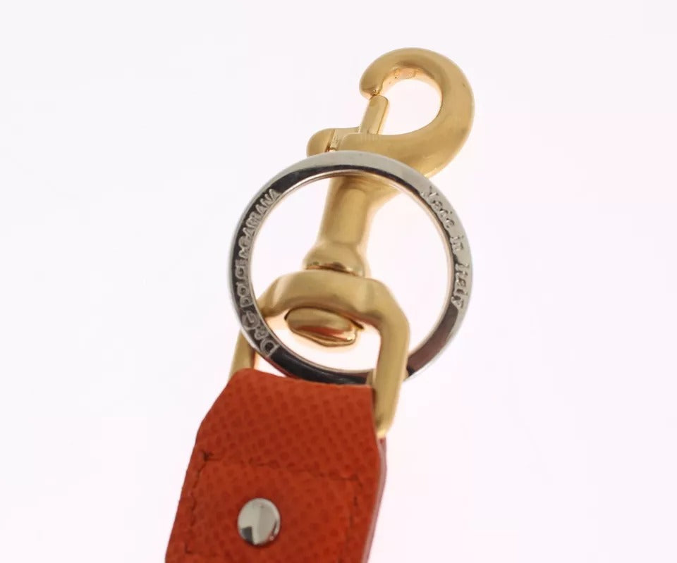 Brown Gold Raffia Leather Clasp Finder Chain Keyring